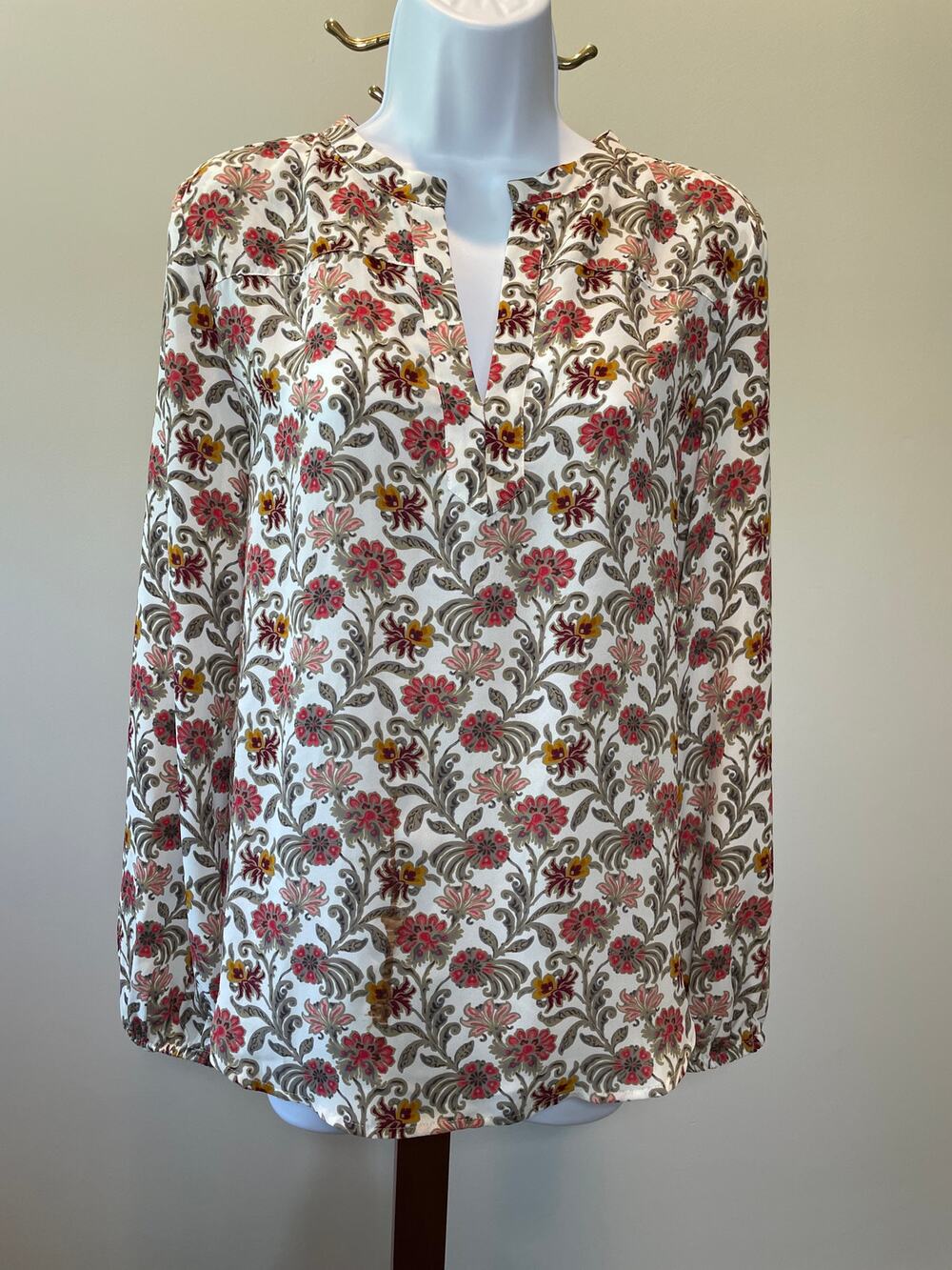 LOFT Semi Sheer Floral Button‑Down Top Size S Lightweight